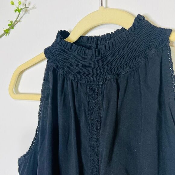 Red Haute Poplin Black Tie Front High Neck Top Tank Blouse - Picture 6 of 15